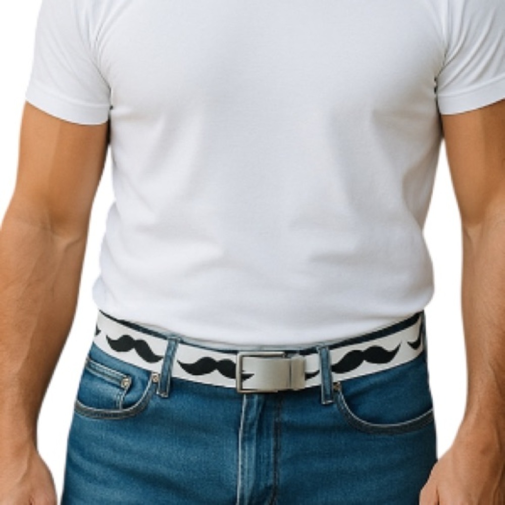 MOUSTACHE Belt Unisex Black and White Graphic Adjustable Textile Nylon Size OS
